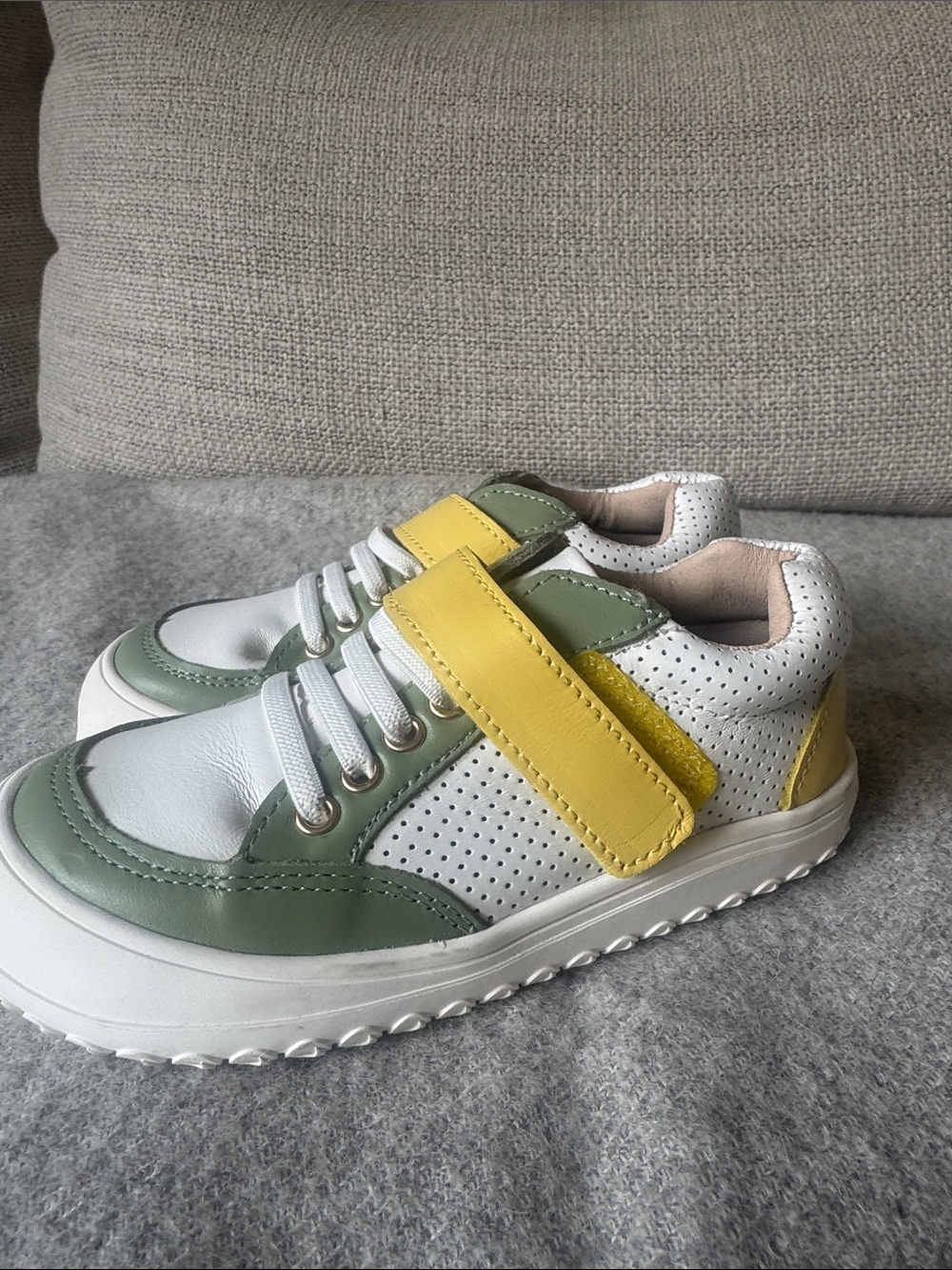Kids White, Green & Yellow Velcro Sneakers